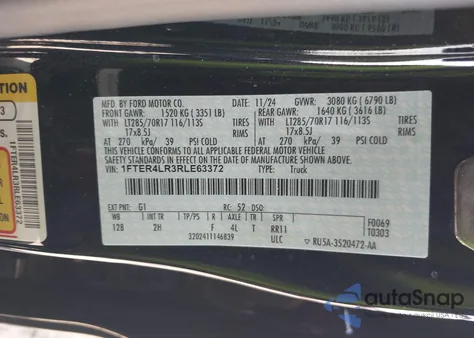 2024 Ford Ranger Raptor z USA, uszkodzony, nr VIN 1FTER4LR3RLE63372